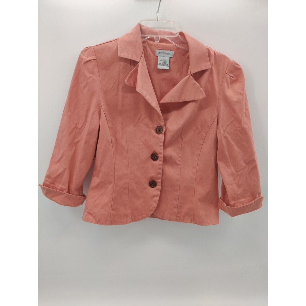 K&Company Womens Coral Pink 3/4 Sleeve Cropped Blazer Jacket Size 12 Tailored
